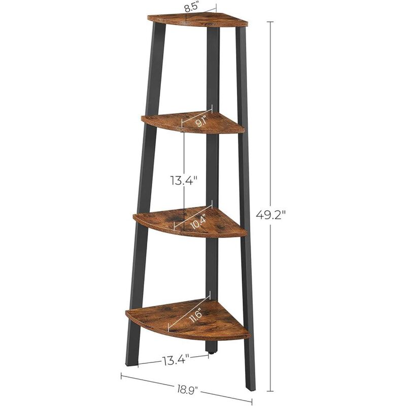 Hivvago Narrow 3-Shelf Corner Shelving Unit Plant Stand Bookcase in Brown Black Wood