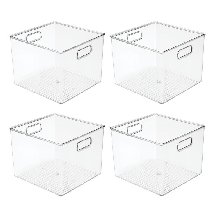mDesign Plastic Small Closet Storage Organizer Bin with Handles, 4 Pack - Clear