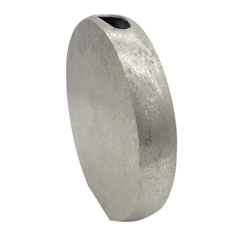 HomeRoots 15" Silver Aluminum Round Disc Table Vase image number 2
