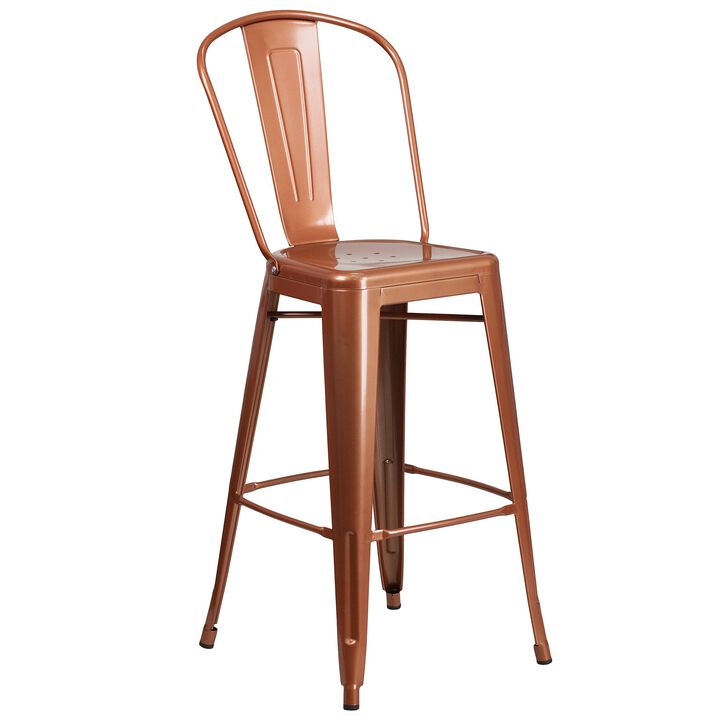 Flash Furniture Commercial Grade 30" High Copper Metal Indoor-Outdoor Barstool with Back