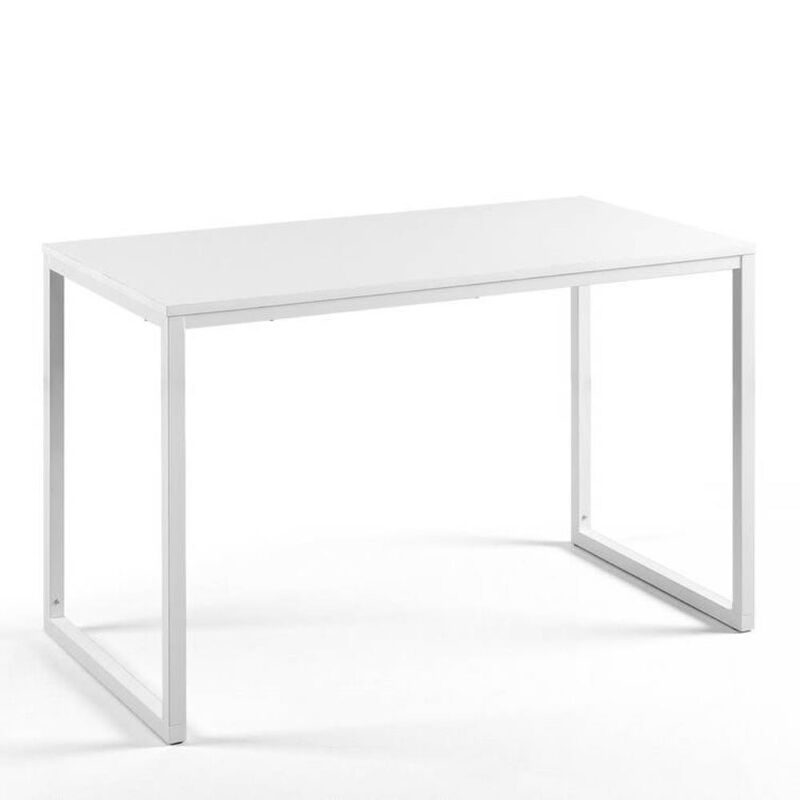Hivvago Modern Home Office Desk with White Metal Frame and Wood Top