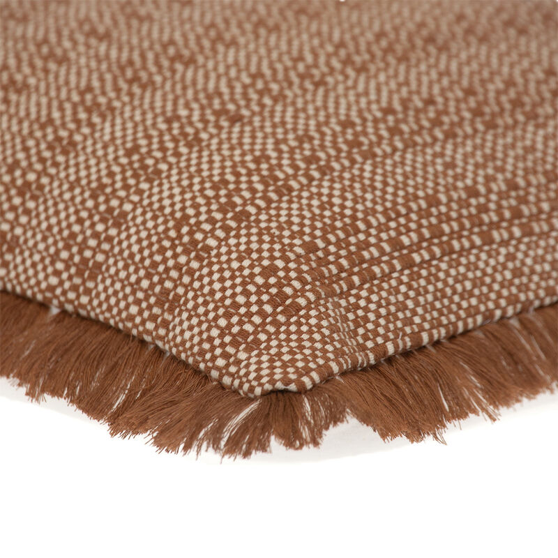 HomeRoots 14" X 20" Brown and White Cotton Lumbar Throw Pillow with Fringe image number 3