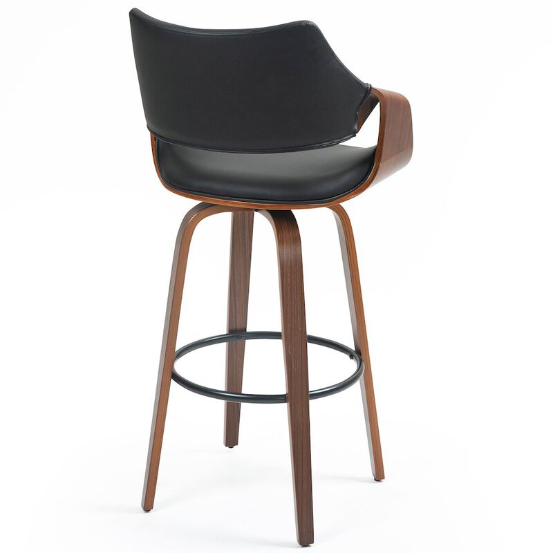 Glamour Home Beasley Black Faux Leather Bar Stool with Walnut Wood Legs