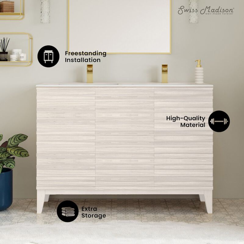 Cascade 48" Freestanding Bathroom Vanity in White Oak with Double Basin Sink Top image number 5