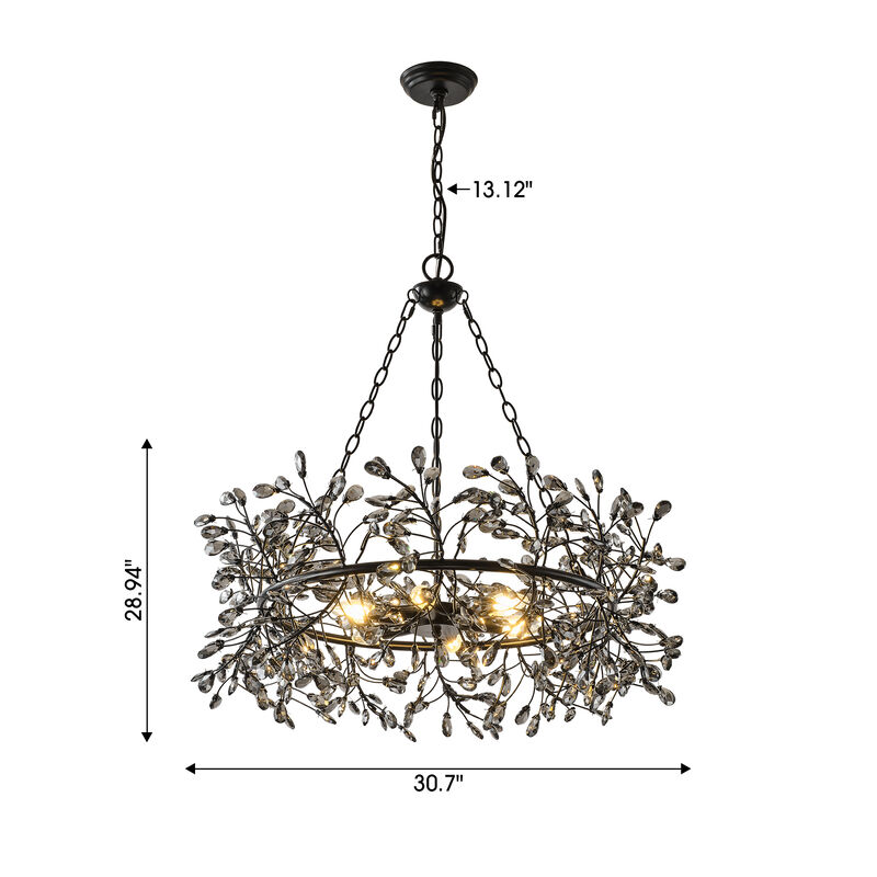 30.7" Modern Glam Black Crystal Branch Chandelier for Kitchen Island, Dining Room and Living Room
