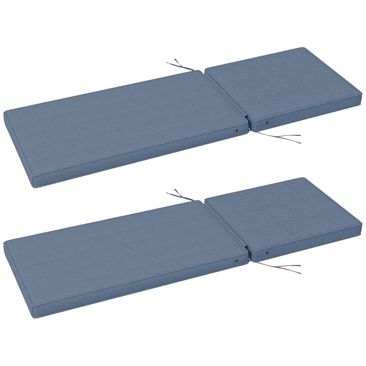Outsunny 2 Patio Chaise Lounge Chair Cushions with Backrests, Replacement Patio Cushions with Ties for Outdoor Poolside Lounge Chair, Blue