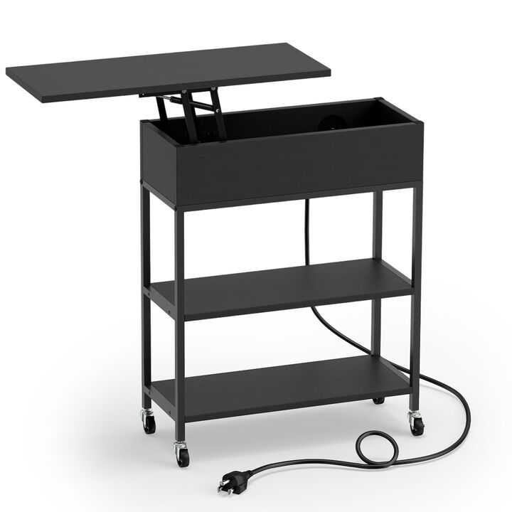 Modern Lift Top End Table with Power Outlet and Rolling Wheels for Livingroom