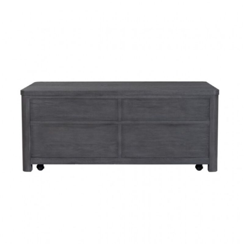 Zoko Lift Top Coffee Table w Wheels, 2 Drawers, Ash Gray Wood, 46 Inch - Benzara