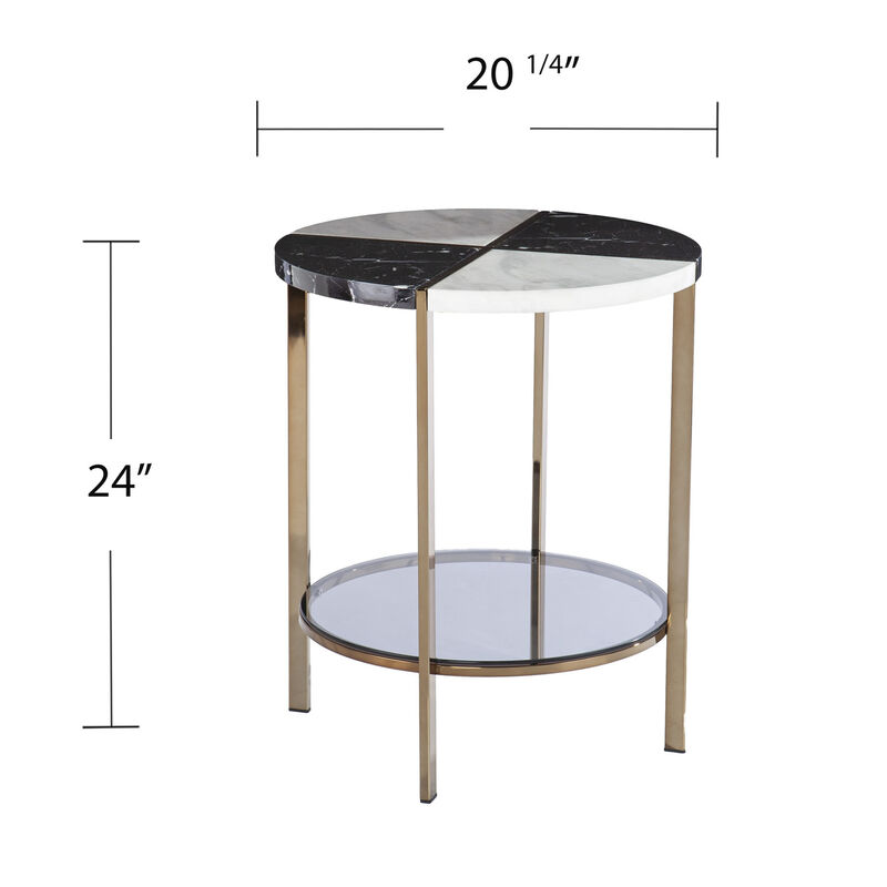 Round Wood and Iron End Table with Two Storage Shelves for Living Room or Bedroom