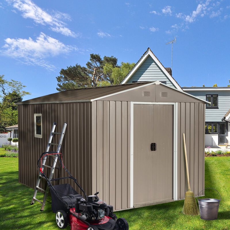 MONDAWE 10ft x 8ft Outdoor Metal Storage Shed with Metal Floor Base and Window,Grey image number 3