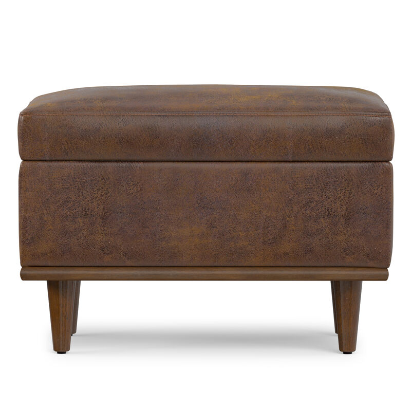 Shiloh 26 inch Wide Transitional Contemporary Small Storage Ottoman in Distressed Chestnut Brown Vegan Faux Leather, Assembled image number 2