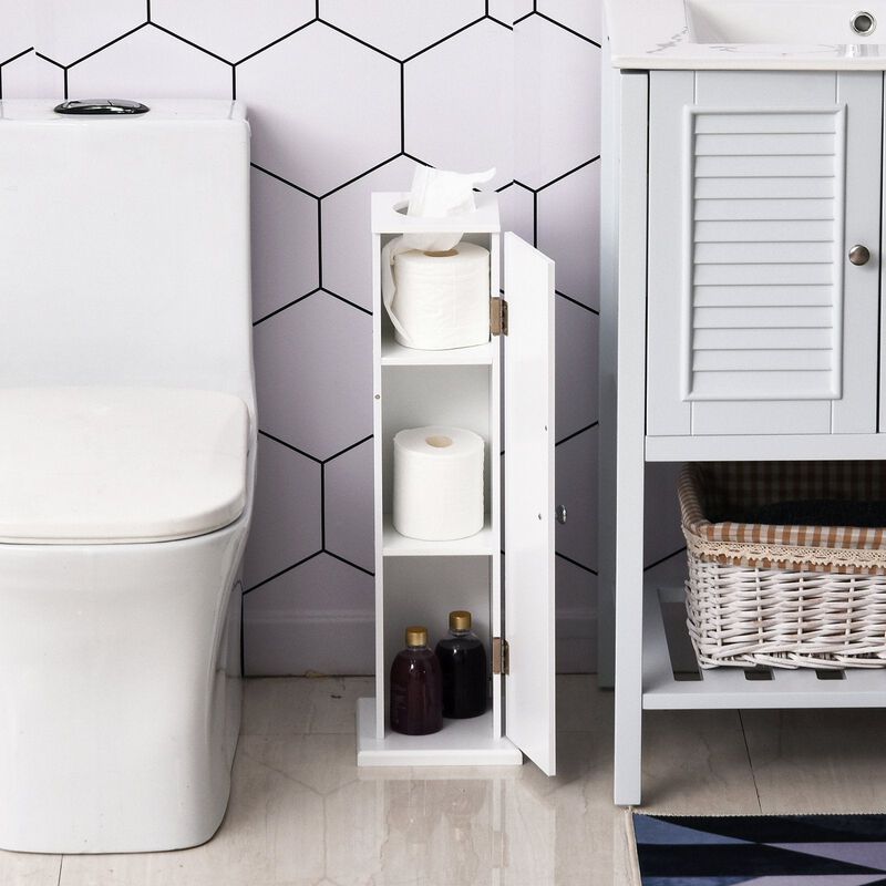 Slim Bathroom Storage: 26" White Narrow Toilet Paper Cabinet