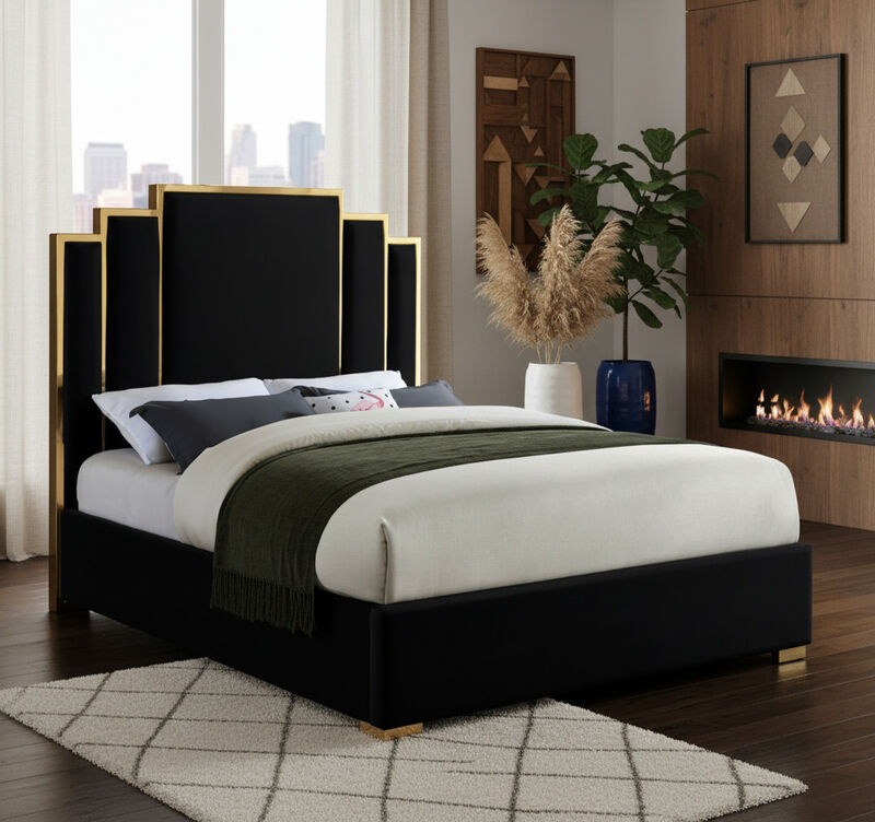 Meridian Furniture Hugo Black Velvet King Bed