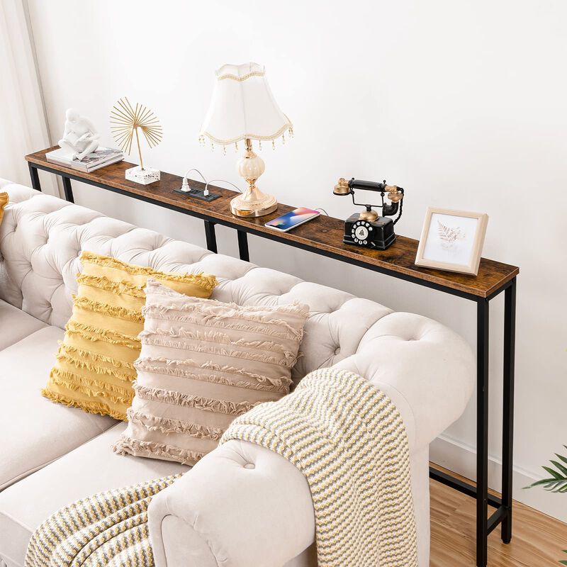 Slim Console Table with Charging Station for Entryway and Living Room-Brown image number 4