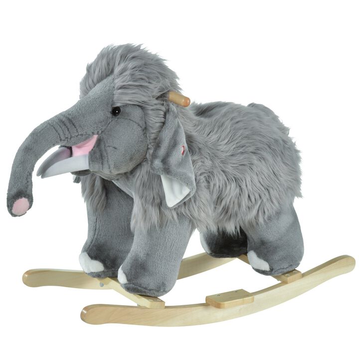 Kids Ride-On Rocking Horse Toy Mammoth Style Rocker with Realistic Sound & Soft Plush Fabric for Children 18-36 Months