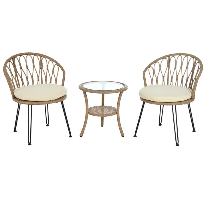 Merax 2 Rattan Single Chairs with A Glass Round Table Outdoor Leisure Set