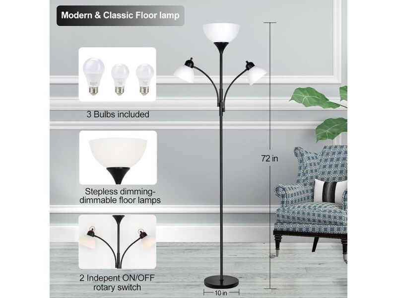 Modern Floor Lamp with Three Adjustable Lights Dimmable for Living Room image number 2