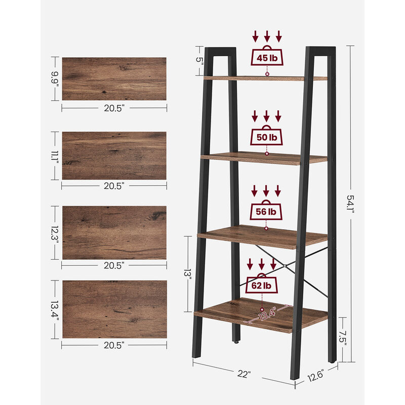 4 Tier Ladder Shelf with Steel Frame Industrial Storage Rack image number 5