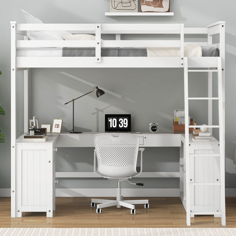 Merax Loft Bed with Desk  and Storage Shelves