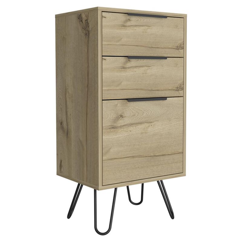 DEPOT E-SHOP Valerian Light Dresser- Countertop,Three Drawers, Four Steel Legs-Light Oak, For Bedroom