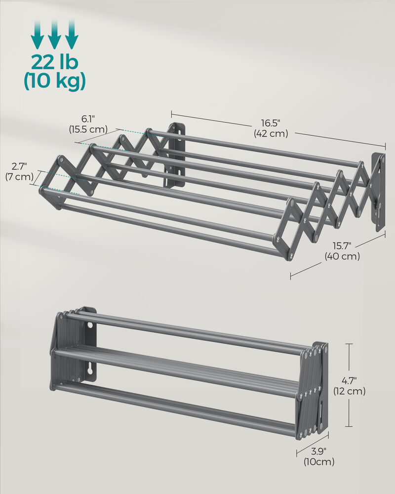 Wall-Mounted Expandable Steel Clothes Drying Rack with 9 Rods