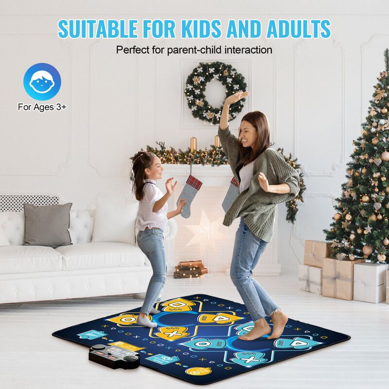 Musical Dance Play Mat for Kids, 8-Button Rhythm Dance Pad with Single & Two Player Modes-Blue image number 4
