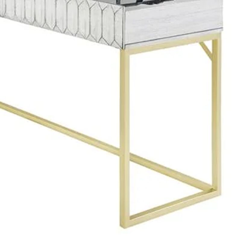 Fredie Corner Desk with Lift-Top USB Port, Gold Frame, Antique White image number 4