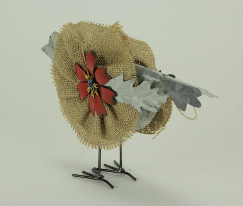 Metal and Burlap Rustic Flower Bird Sculptures Set of 3 image number 2