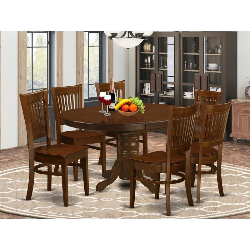 7 Pc set Kenley Dinette Table with a Leaf and 6 hard wood Seat Chairs in Espresso .