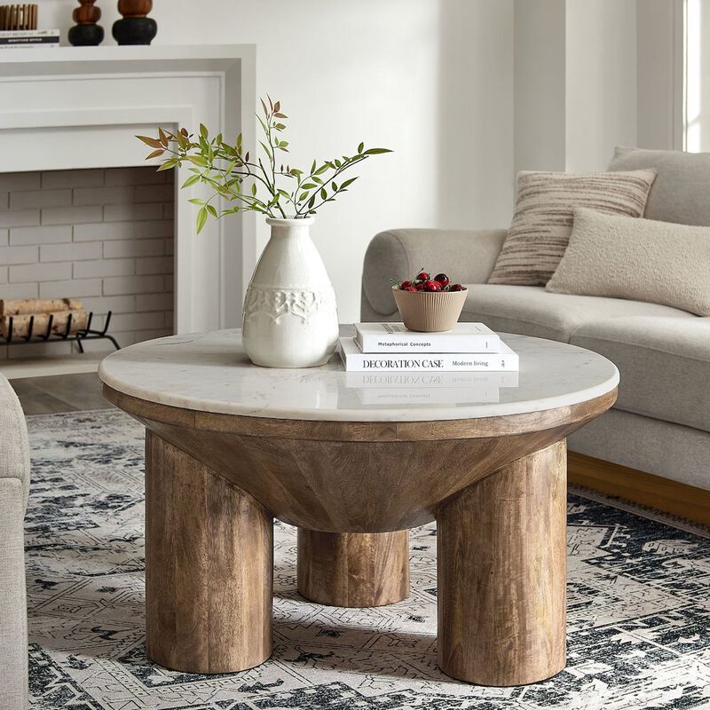 Ellison 33" Round Wood Coffee Table With Marble Top image number 6