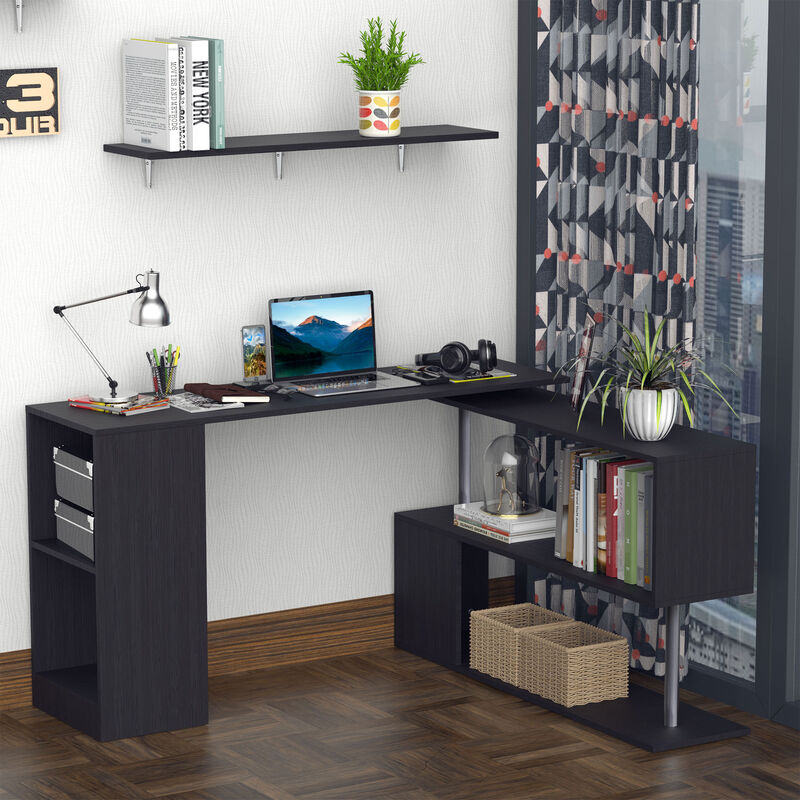 Hivvago Rotating Corner Computer Desk with 3-Tier Shelves image number 5