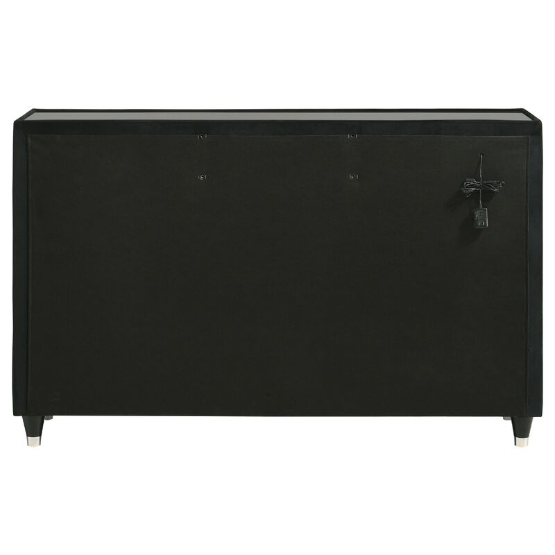 Maren Wide Dresser, 8 Drawers and LED Light, Black Tufted Velvet, Glass Top image number 4