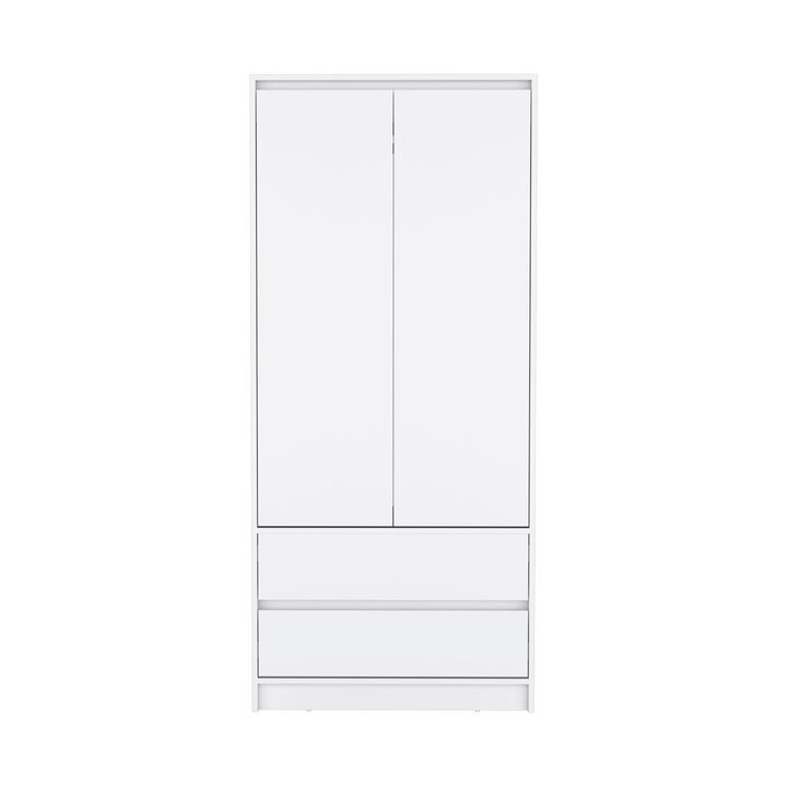 DEPOT E-SHOP Palmer 2 Drawers Armoire, Wardrobe Closet with Hanging Rod, White