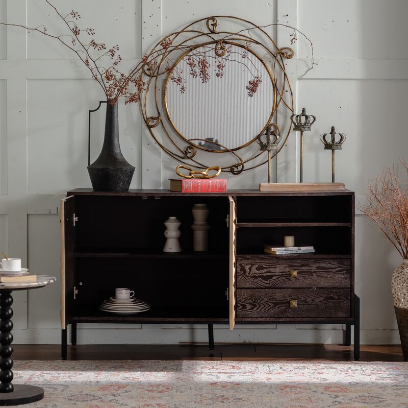 Mid-Century 56.3" Geometric Sideboard &ndash; 2 Doors, 2 Drawers, image number 2