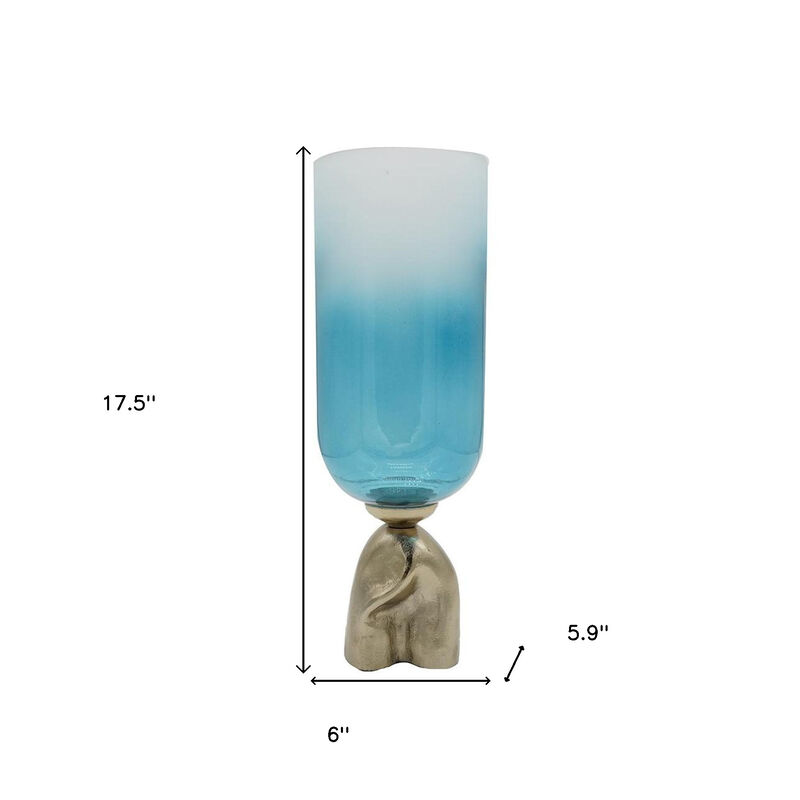 HomeRoots 18" Blue White And Gold Ombre Glass And Aluminum Pedestal Table Vase image number 6