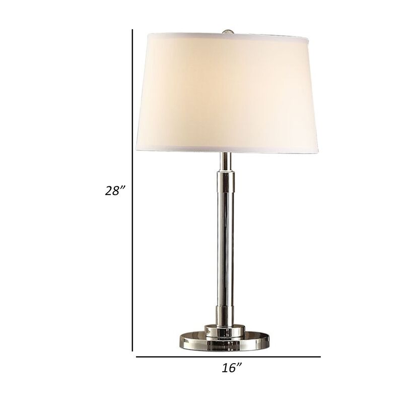 28 Inch Table Lamp Set of 2, Empire Fabric Shade, Modern Nickel Base-Benzara