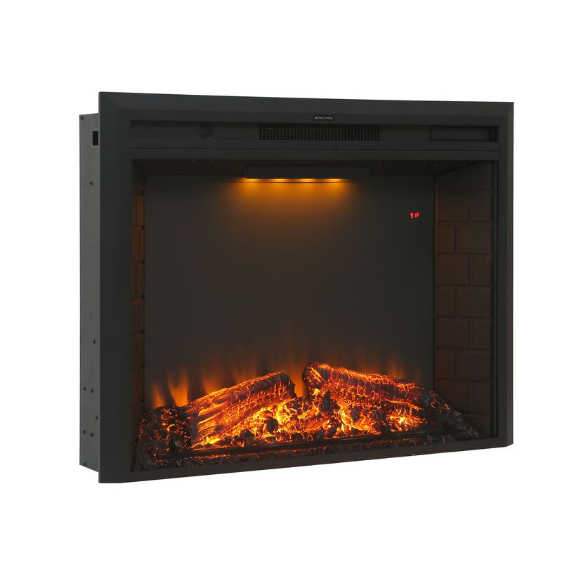 MONDAWE Electric Fireplace, 28 Inches Electric Fireplace Insert, Fireplace Heater with Overheating Protection, Fire Crackling Sound, Remote Control, 750/1500W, Black