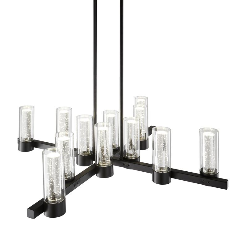Victory Chandelier Matte Black Metal and Acrylic 12 LED Lights Dimmable