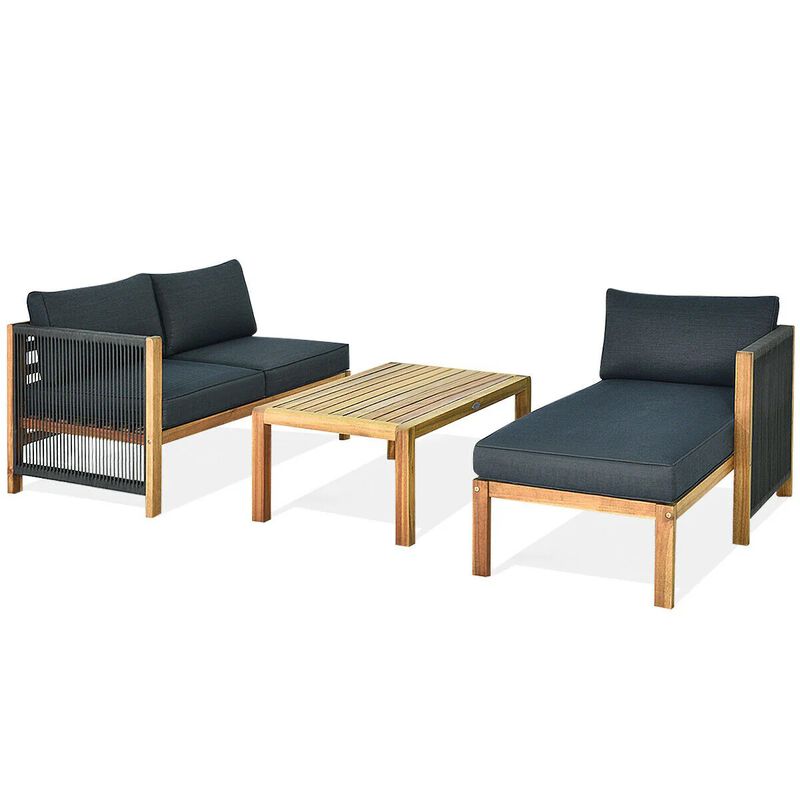 Mondawe 3 Pieces Patio Acacia Wood Sofa Furniture Set with Nylon Rope Armrest
