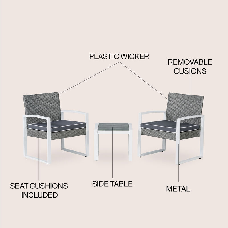 Selby 3-Piece Modern Coastal Faux Wicker Conversation Outdoor Patio Set