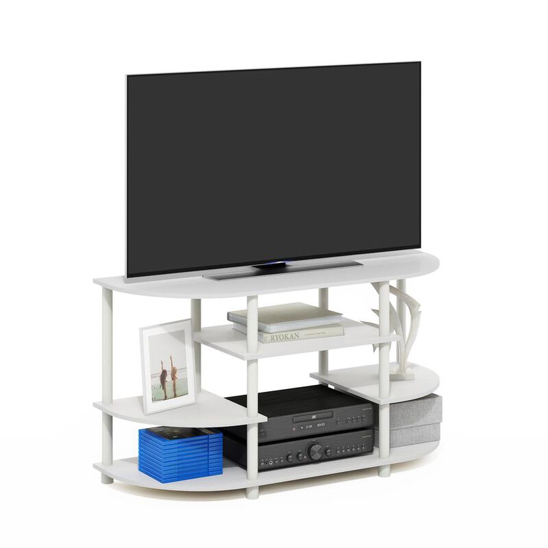 JAYA Simple Design Corner TV Stand, White/White