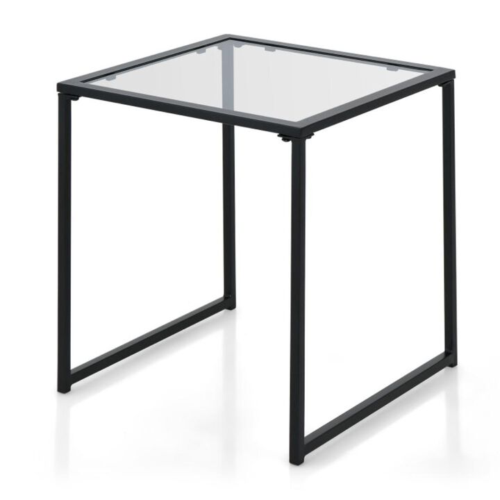 Hivvago Tempered Glass Side Table with Metal Frame for Indoor and Outdoor