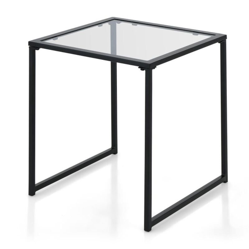 Hivvago Tempered Glass Side Table with Metal Frame for Indoor and Outdoor