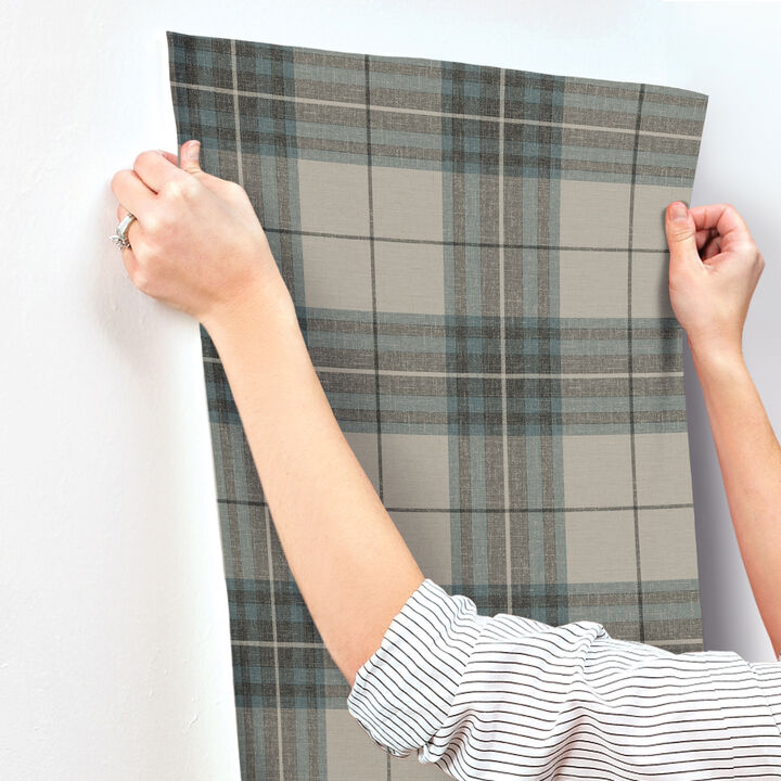 Cabin Check Teal Plaid Wallpaper