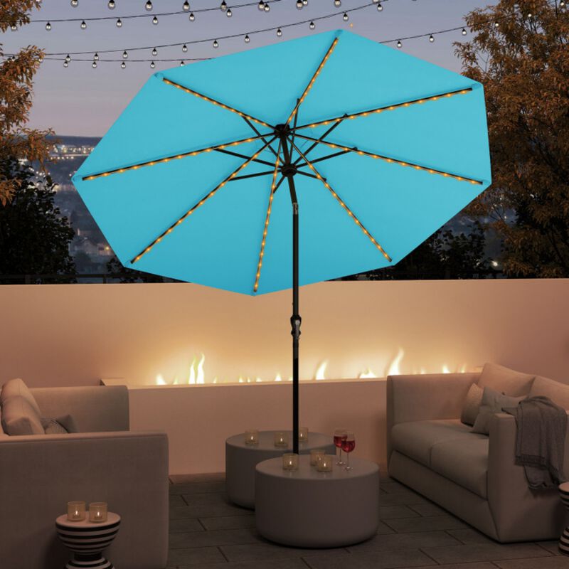 Clihome 10 Feet Solar Patio Umbrella with 96 Multi-Colored Flowing LED Lights and Tilt Adjustment in Blue | Mathis Home Clihome 10 Feet Solar Patio Umbrella with 96 Multi-Colored Flowing LED Lights and Tilt Adjustment in Blue | Mathis Home