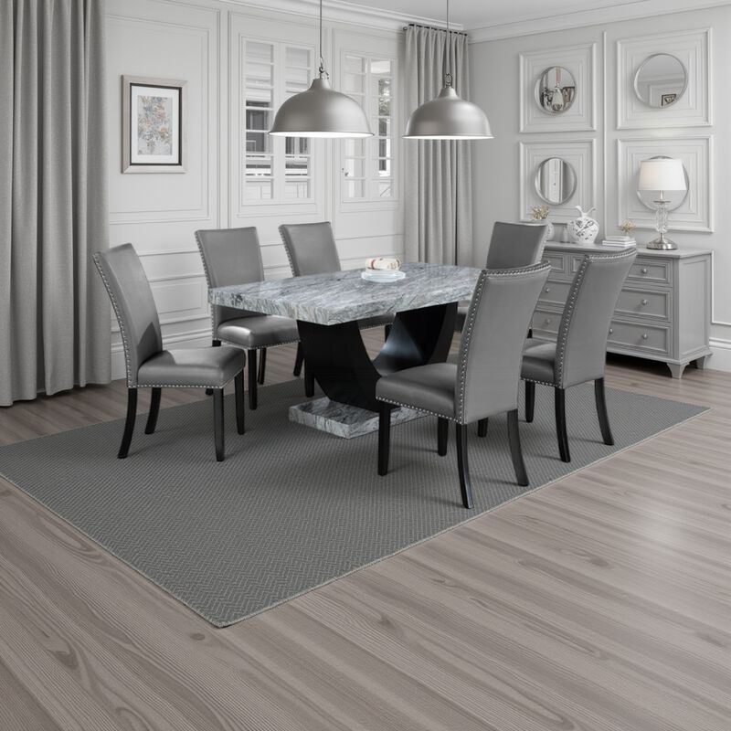 Aline Dining Table with Faux Stone Top, U-Shaped Base, Black 70 Inch