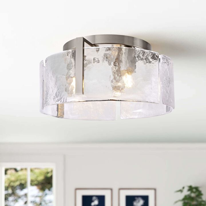 Aurore Round 3-Light Antique Nickel Textured Glass Panels Flush Mount