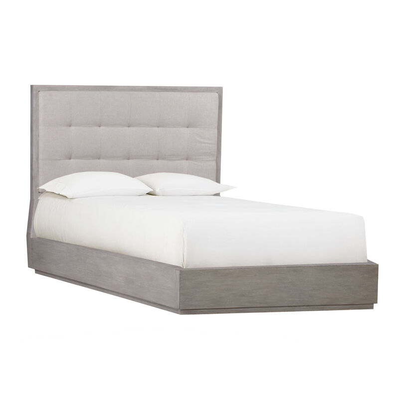 Kim Upholstered Solid Wood Platform California King Bed with Storage, Gray - Benzara