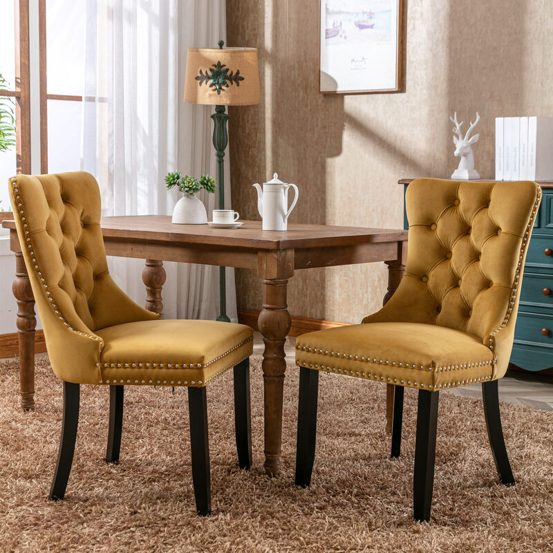 Streamdale Contemporary Gold Velvet Dining Chairs, Set of 2