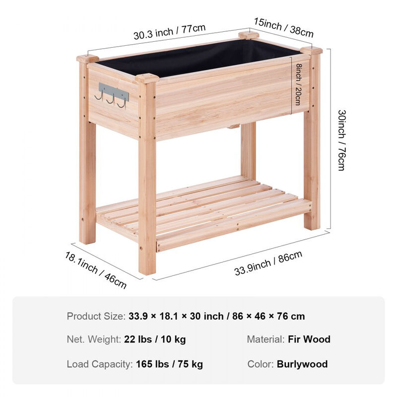 Wooden Raised Garden Bed with Legs Outdoor Planter Box for Flowers Herbs Vegetables-Burlywood image number 2